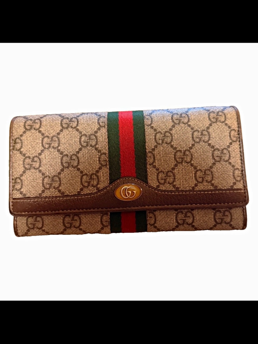 Gucci Beige GG Supreme Wallet with Red and Green Web